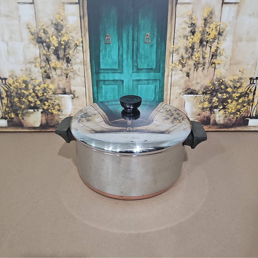 REVERE WARE 4.5 Qt Stock Pot & Lid Copper Bottom Clinton ILL USA Vtg Clean